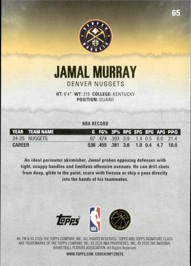 Jamal Murray card back