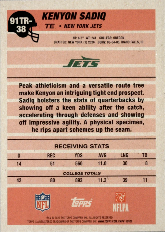 Kenyon Sadiq card back