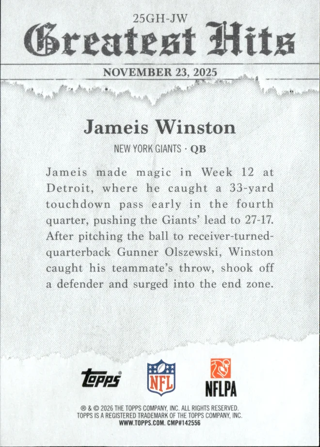 Jameis Winston card back