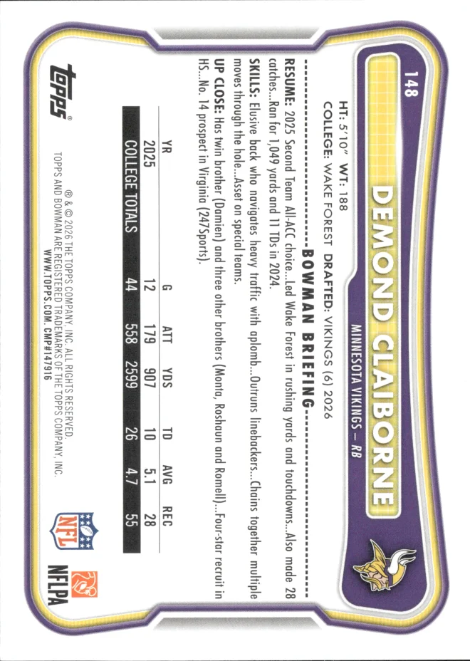 Demond Claiborne card back