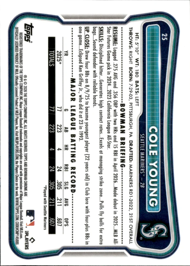 Cole Young card back