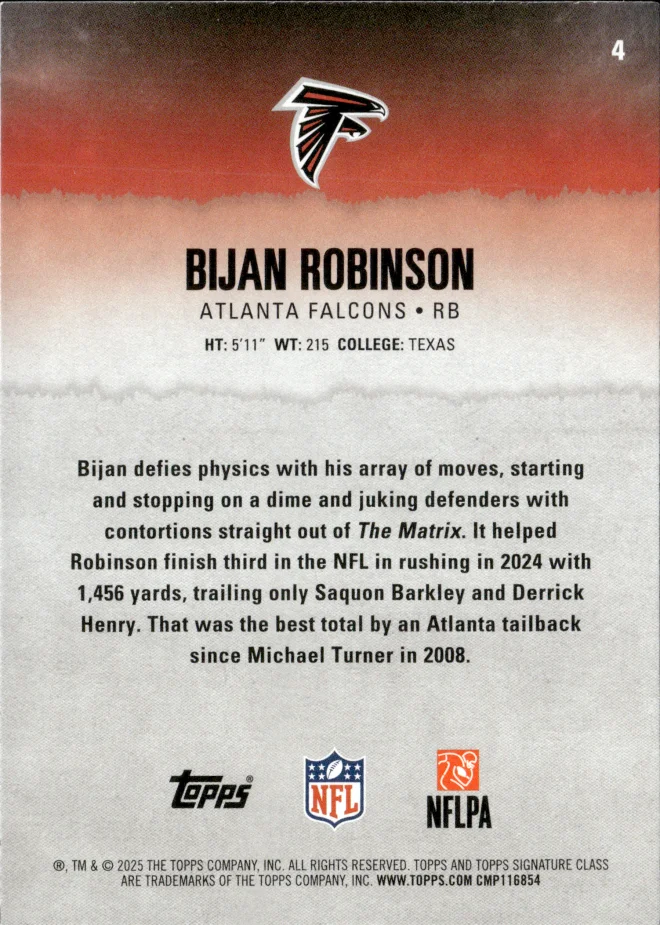 Bijan Robinson card back