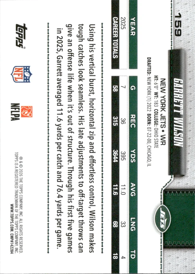 Garrett Wilson card back
