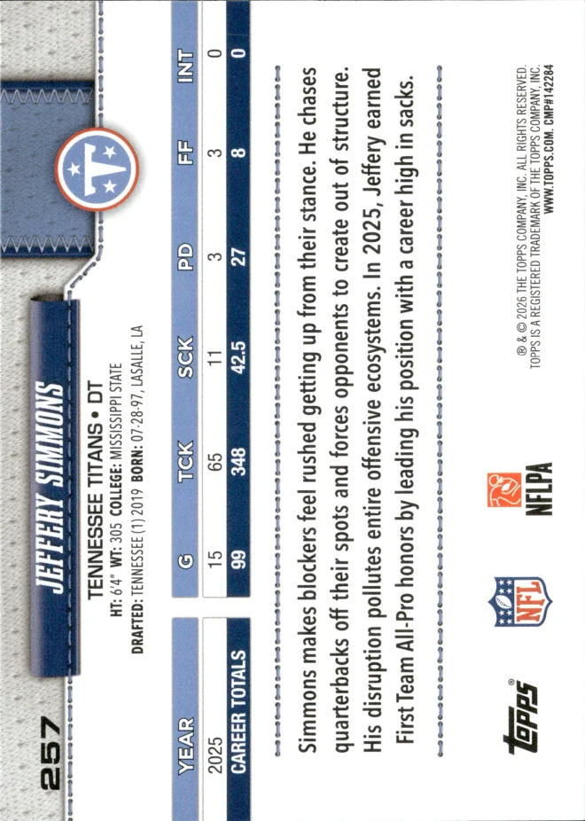 Jeffery Simmons card back