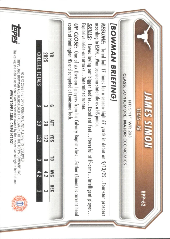 James Simon card back