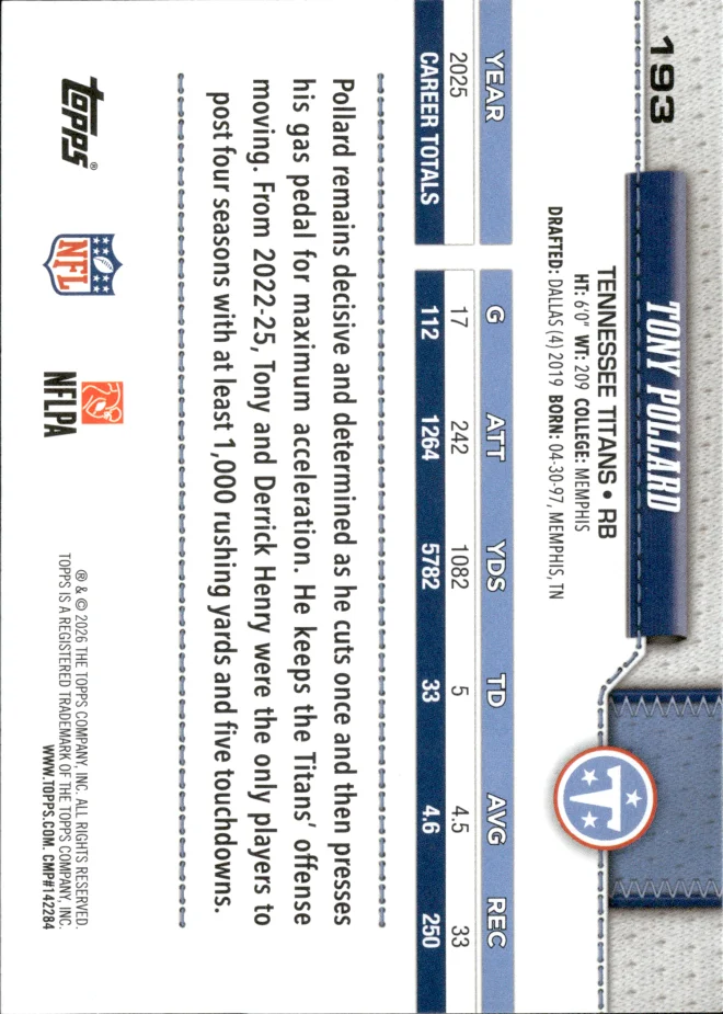 Tony Pollard card back