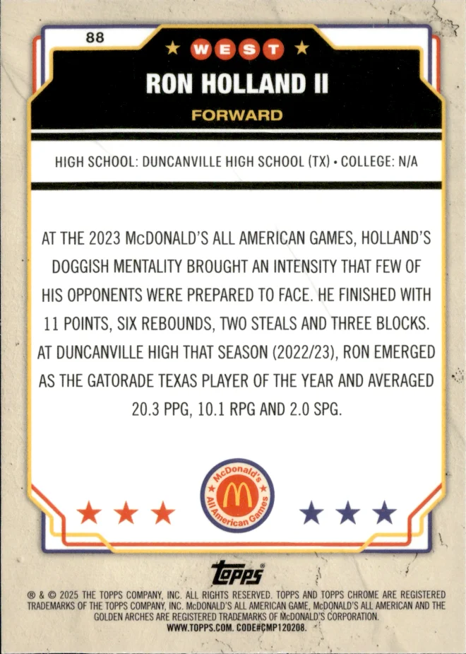 Ron Holland II card back