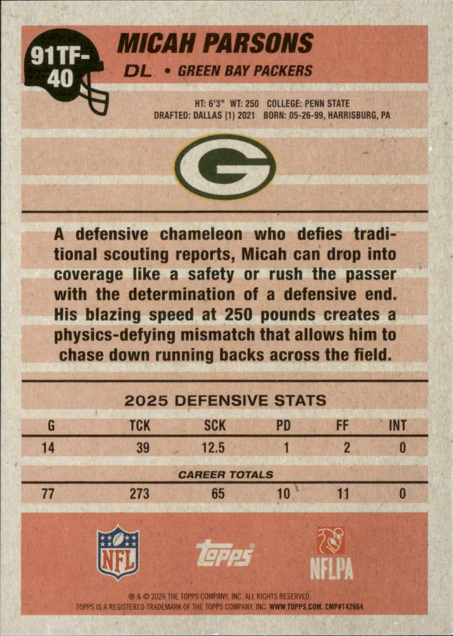 Micah Parsons card back