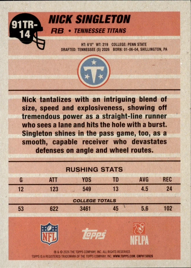 Nick Singleton card back