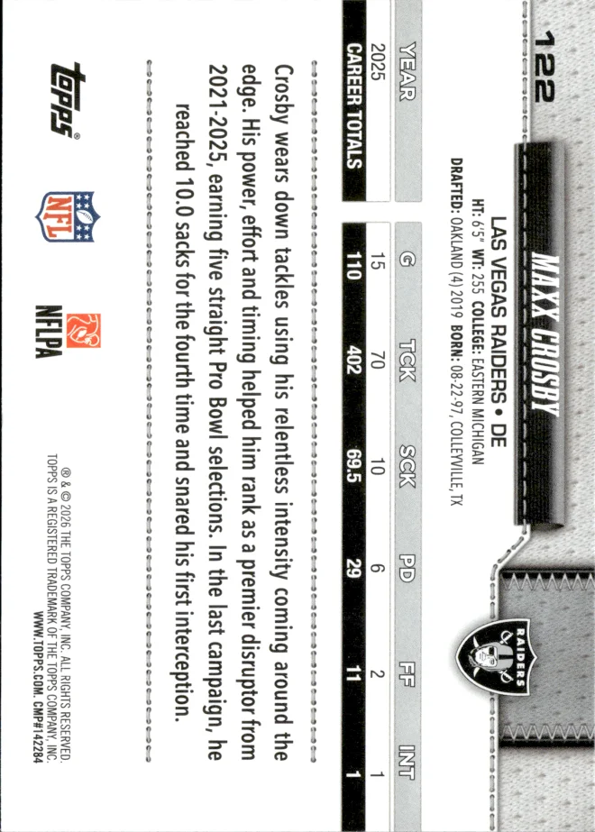 Maxx Crosby card back