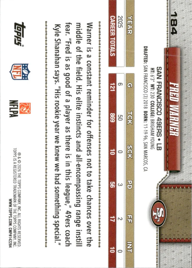 Fred Warner card back