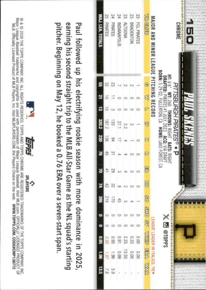Paul Skenes card back