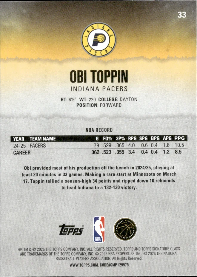 Obi Toppin card back