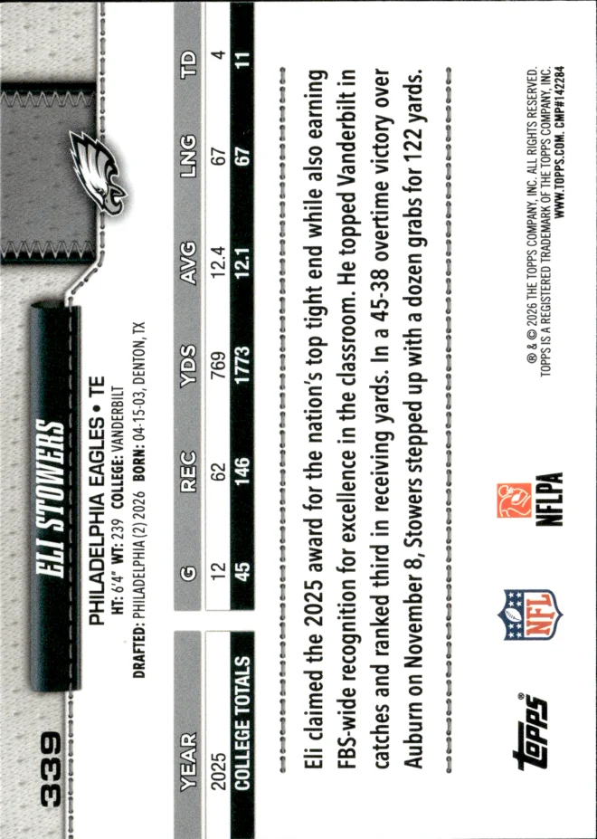 Eli Stowers card back
