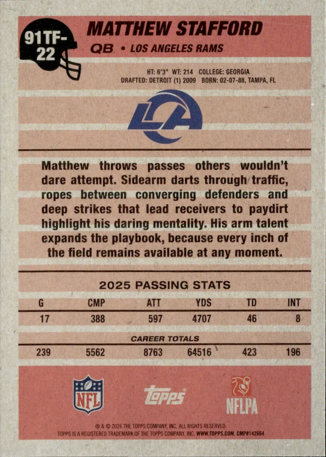 Matthew Stafford card back