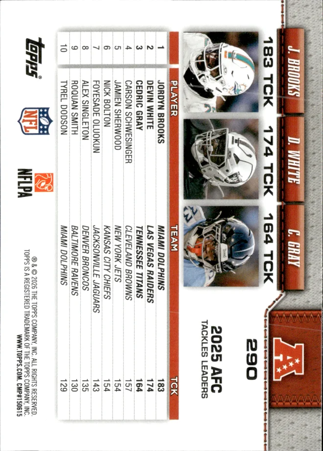 Jordyn Brooks / Devin White / Cedric Gray card back