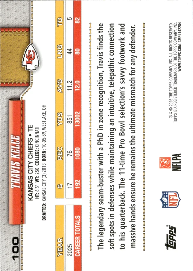 Travis Kelce card back