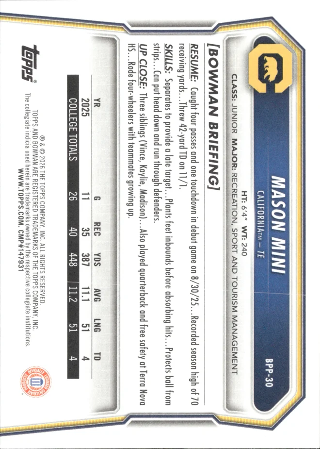 Mason Mini card back