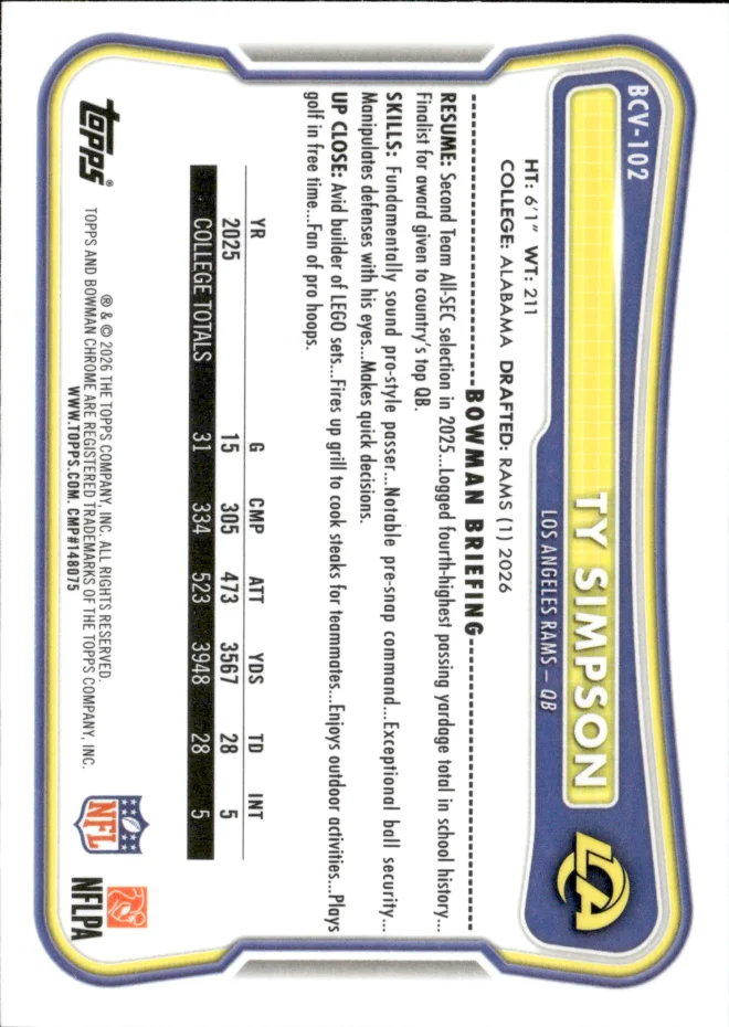 Ty Simpson card back