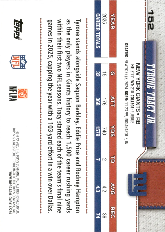Tyrone Tracy Jr. card back