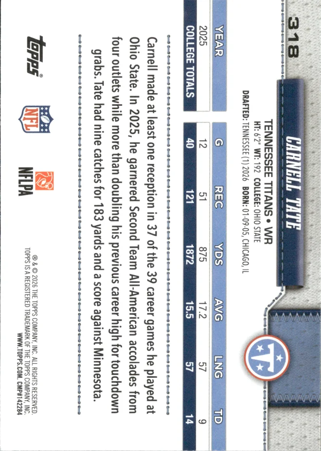 Carnell Tate card back