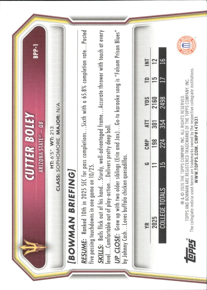Cutter Boley card back