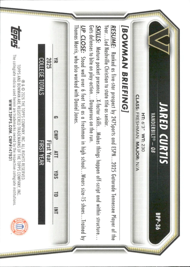 Jared Curtis card back
