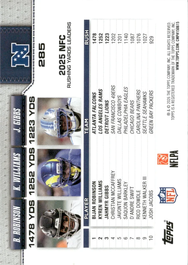 Bijan Robinson / Kyren Williams / Jahmyr Gibbs card back