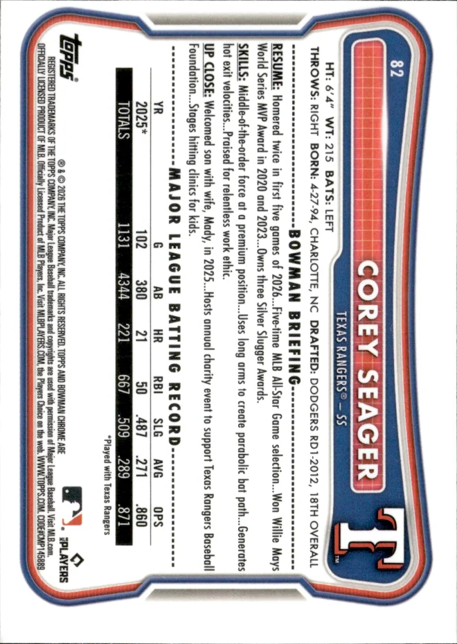 Corey Seager card back