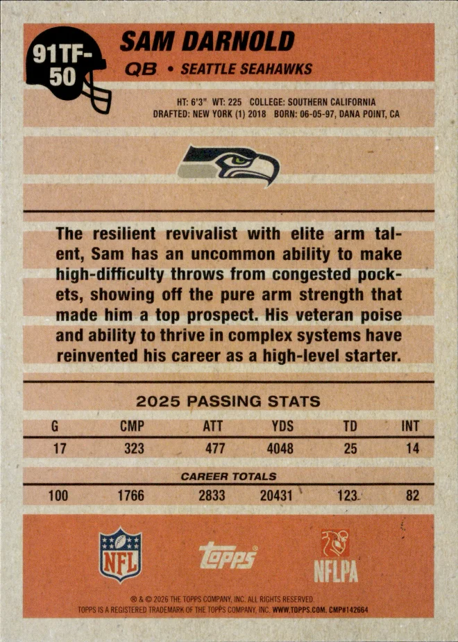 Sam Darnold card back
