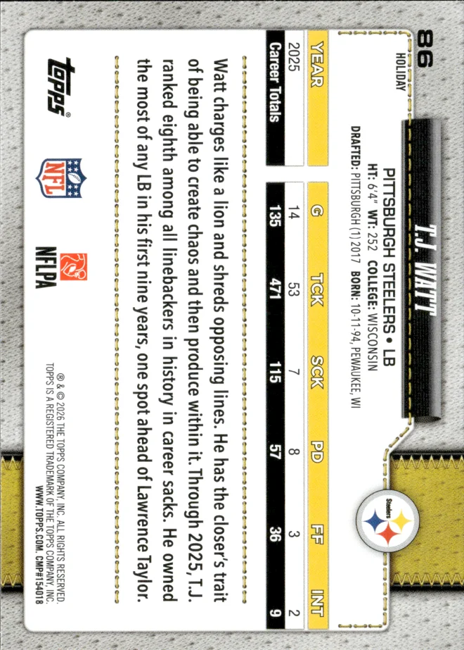 T.J. Watt card back