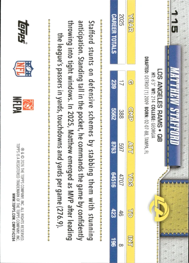 Matthew Stafford card back