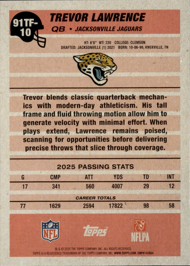 Trevor Lawrence card back