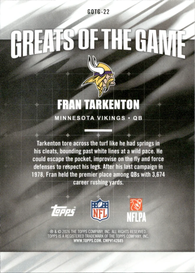 Fran Tarkenton card back
