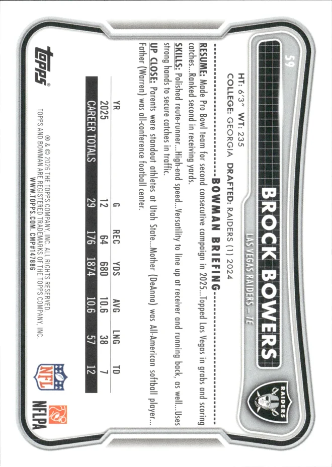 Brock Bowers card back