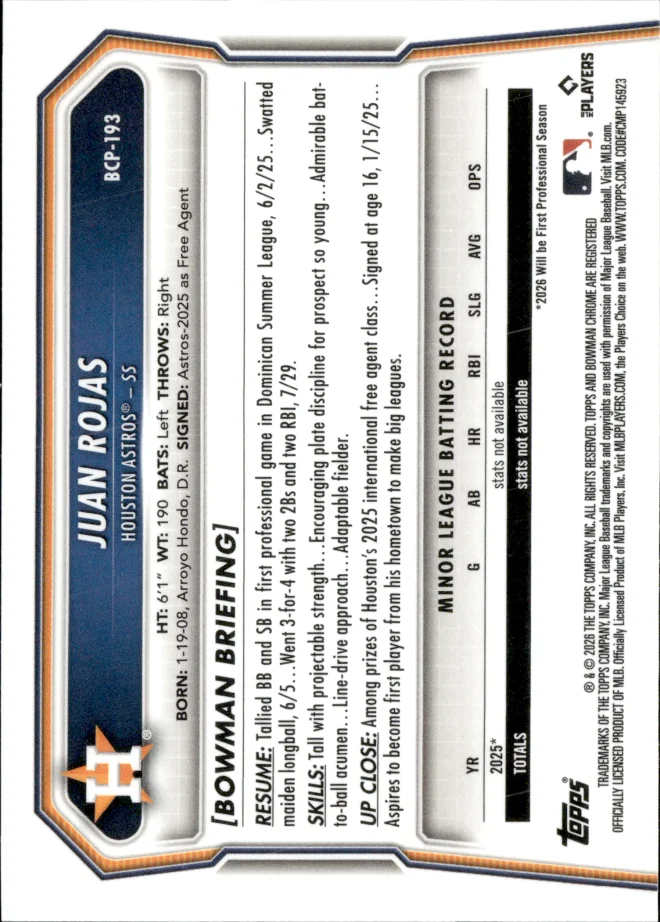 Juan Rojas card back