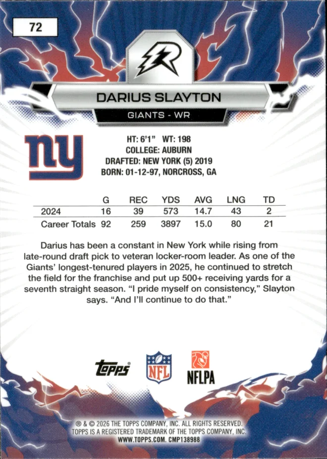Darius Slayton card back