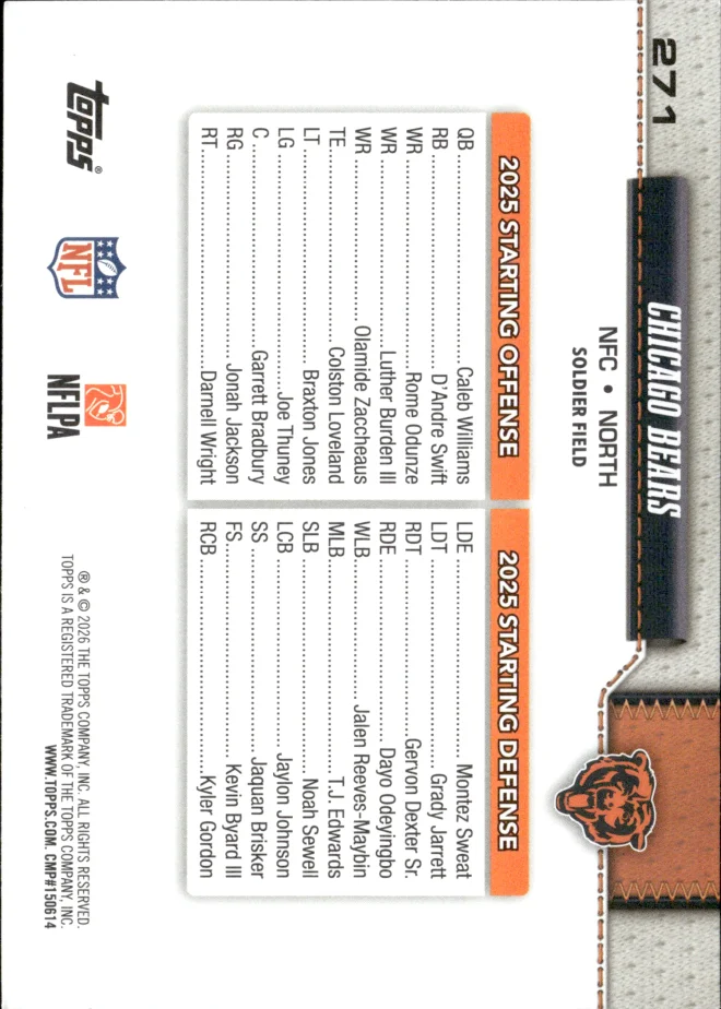 Chicago Bears card back