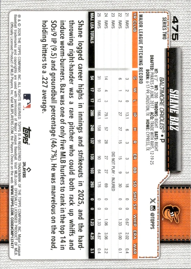 Shane Baz card back
