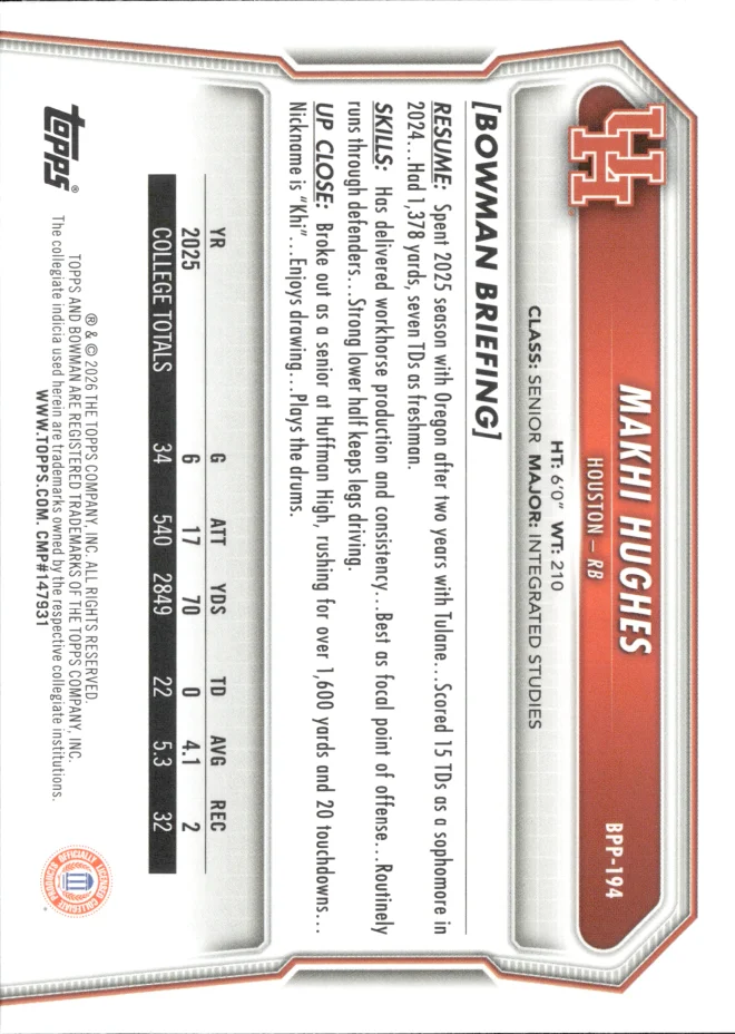 Makhi Hughes card back