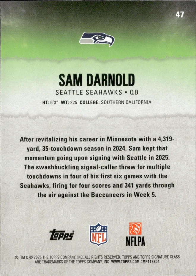 Sam Darnold card back