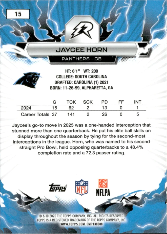 Jaycee Horn card back