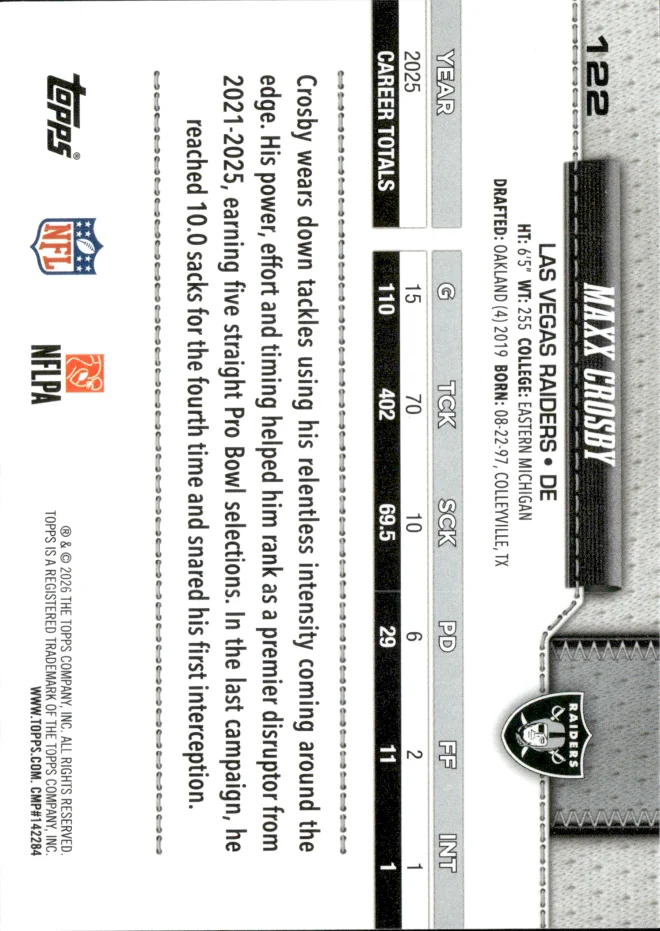 Maxx Crosby card back
