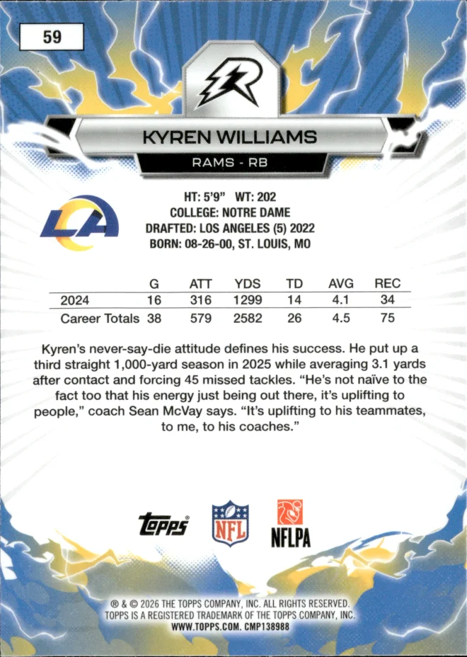 Kyren Williams card back