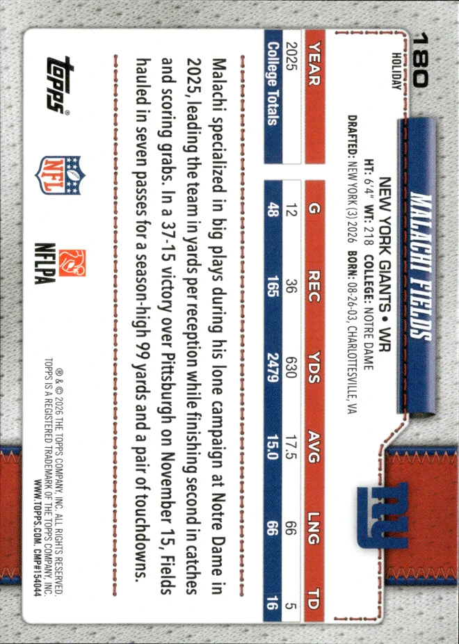 Malachi Fields card back