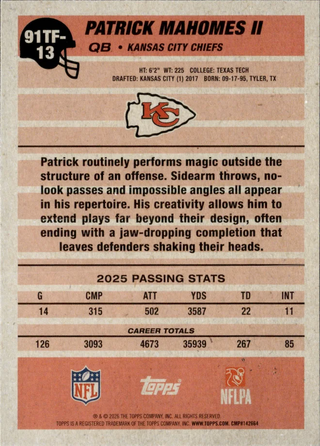 Patrick Mahomes II card back