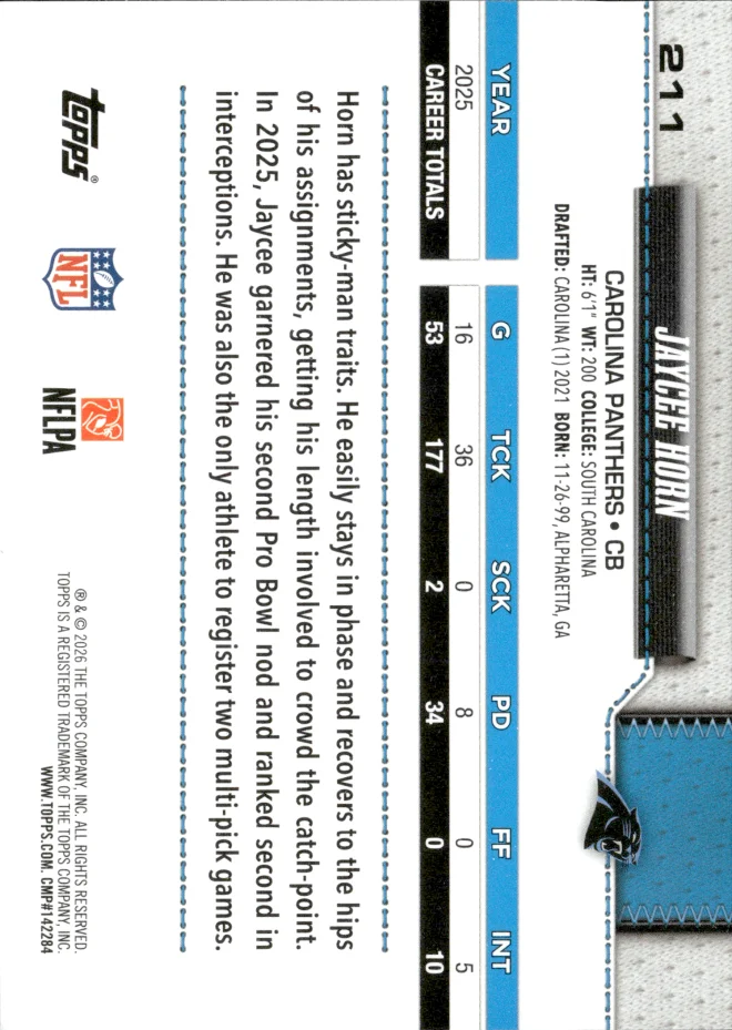 Jaycee Horn card back