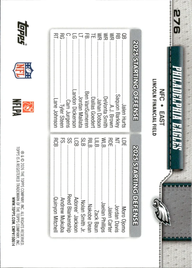 Philadelphia Eagles card back