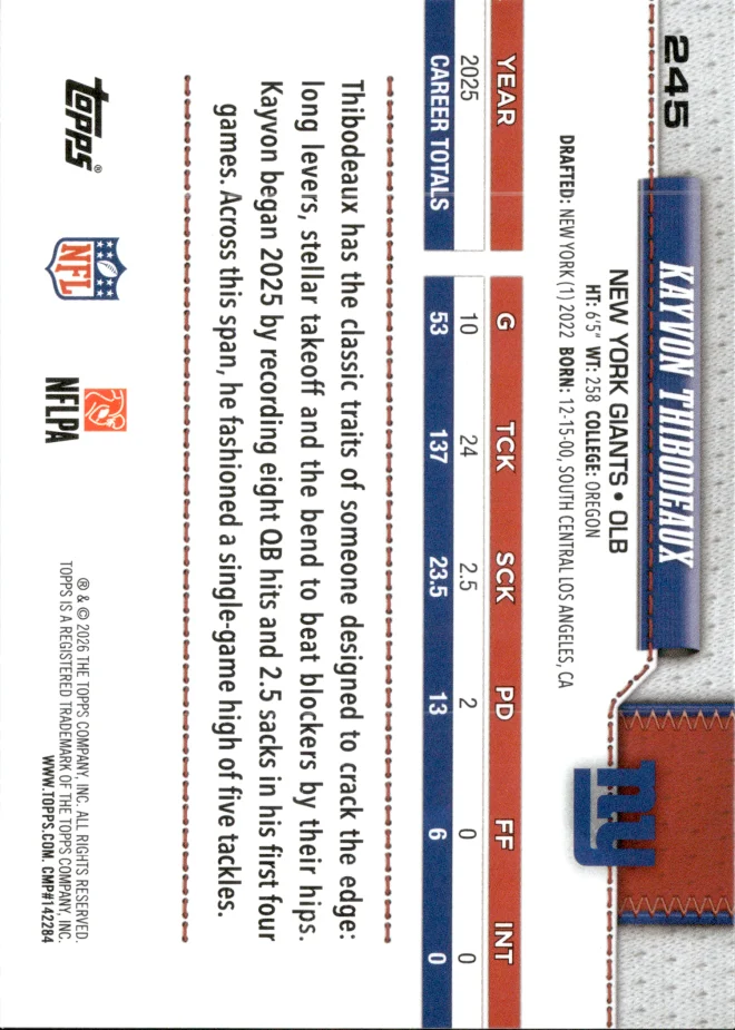 Kayvon Thibodeaux card back