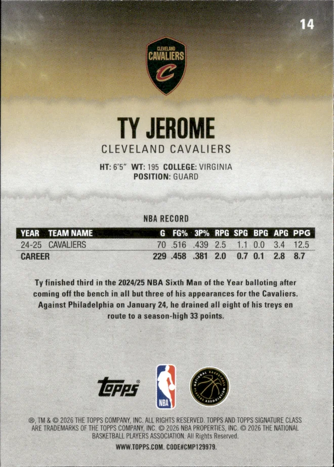 Ty Jerome card back